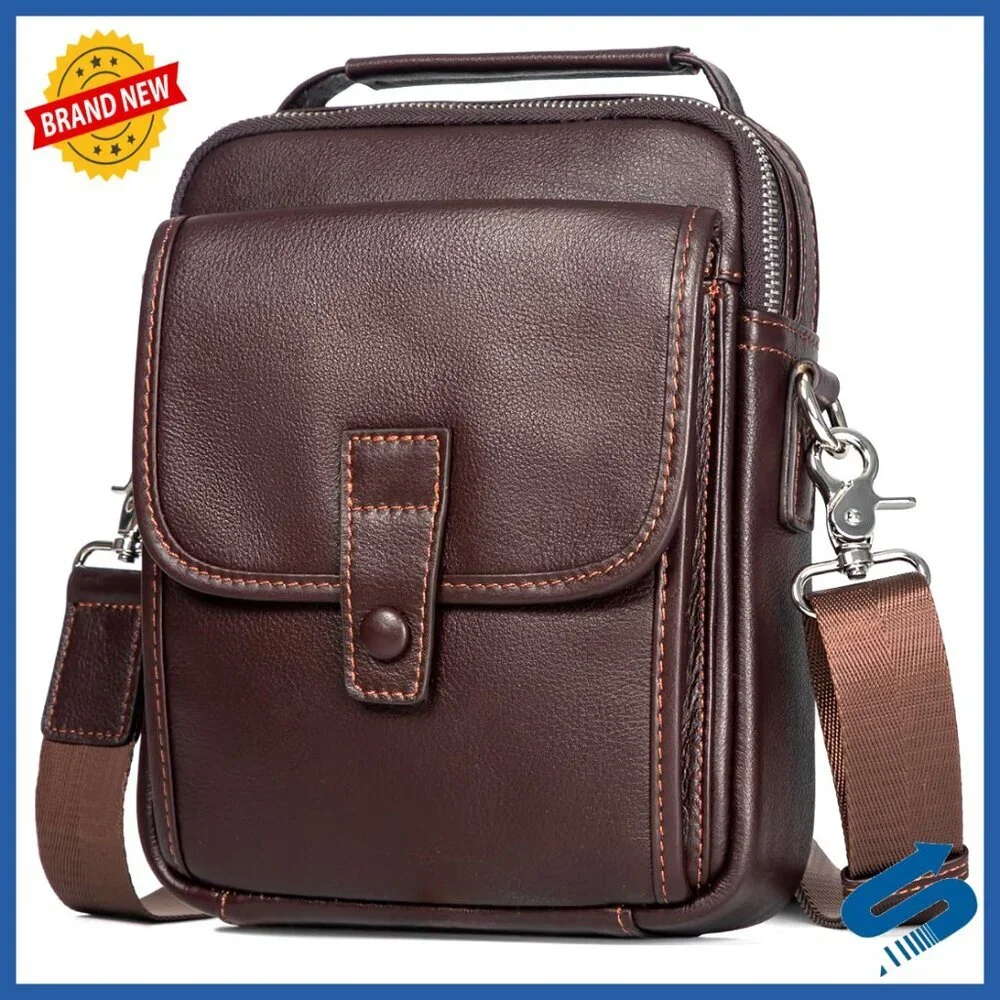 Leather Messenger Bag Crossbody Sling Travel Daypack Magnetic Buckle